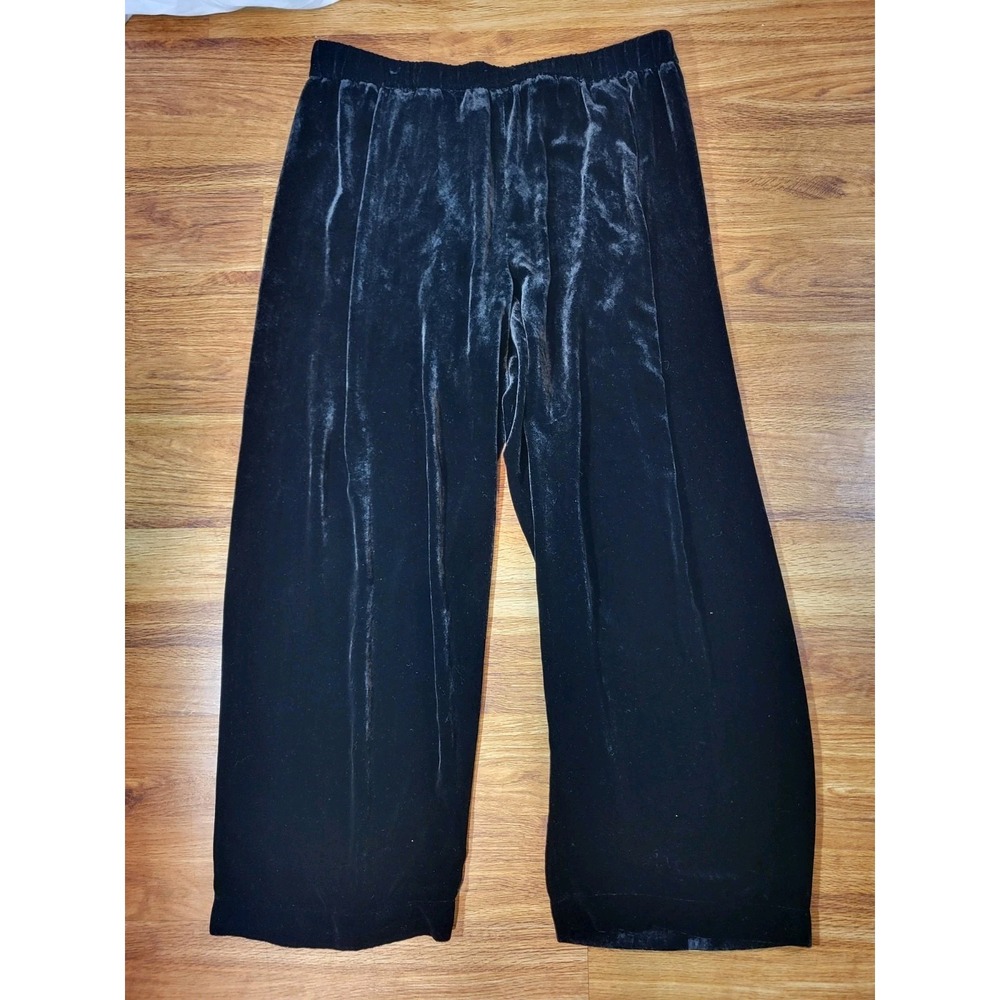 Eileen Fisher Black Velvet Straight Pants Pull On Comfort Stretch‎ Large
